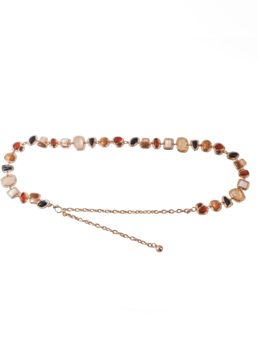 Gold Multistone Beaded Statement Chain Belt NWT Adjustable Stunning